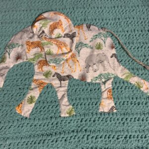 Knitted appliqued elephant blanket